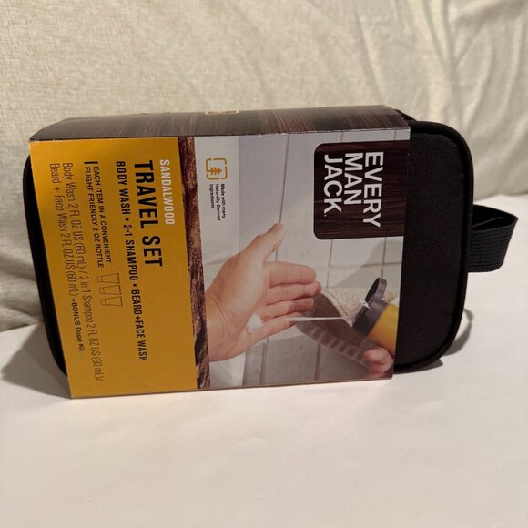 Every Man Jack Sandalwood Travel Set Body Beard Wash Shampoo Dopp Bag NEW - Picture 4 of 6